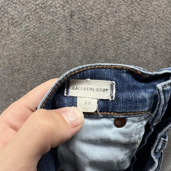 Madewell Cali Demi Boot Jeans Womens 28 Blue Raw Hem Cropped Stretch Denim - Picture 3 of 10